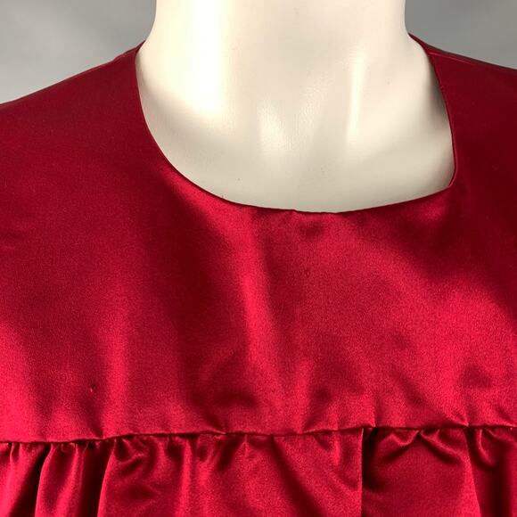 PRADA Size 10 Red Silk Pleated Sleeveless Dress Top - Picture 5 of 10
